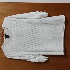 Ladies white Top With Runched Sleeves and Sequins on front Size S